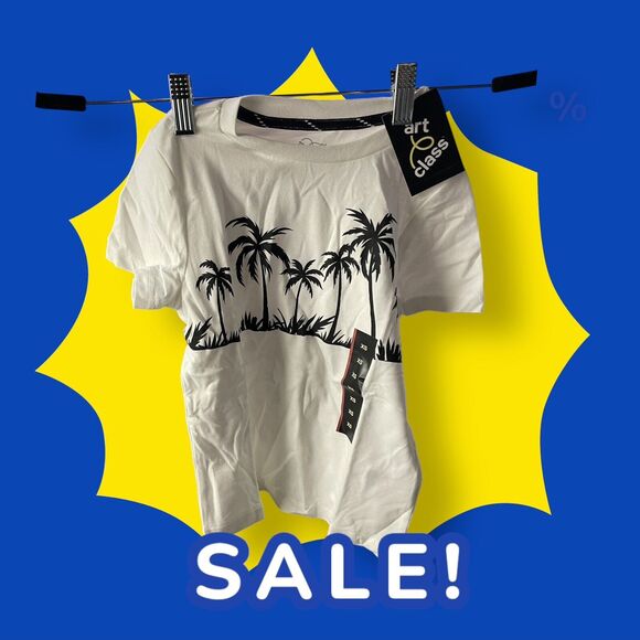 NEW Art Class Boy's White Summer Beach Palm Tree Print Graphic T-Shirt Sz XS - Picture 2 of 5